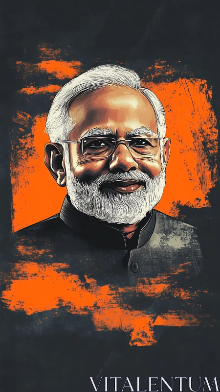 Digital portrait of older man with beard on orange background