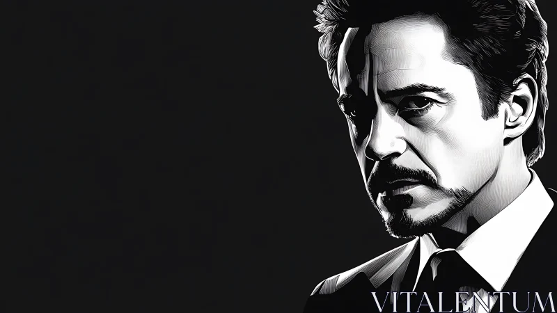 Monochrome brooding gentleman carved from shadowed light.