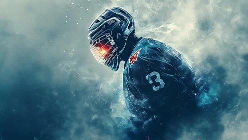 Cyber ice warrior skates through electric storm haze.