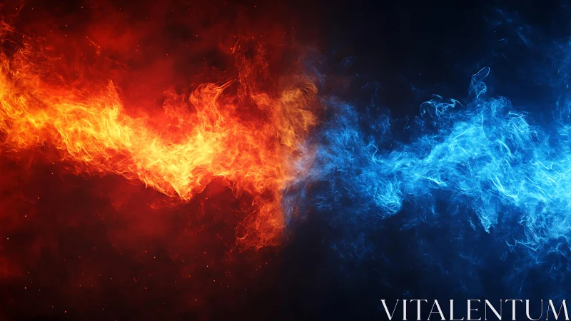 Fiery Red Versus Cool Blue Abstract Flames in High Contrast Art.
