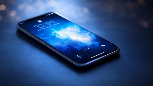 Modern Smartphone Glowing with Cloud Sky Wallpaper
