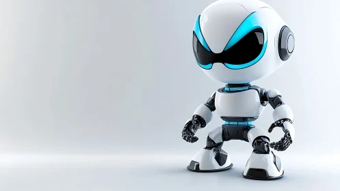Glossy chibi robot character in white and cyan armor.