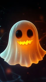 Glowing friendly ghost with a warm Halloween smile.