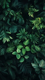 Lush tropical foliage pattern with deep emerald shadows.
