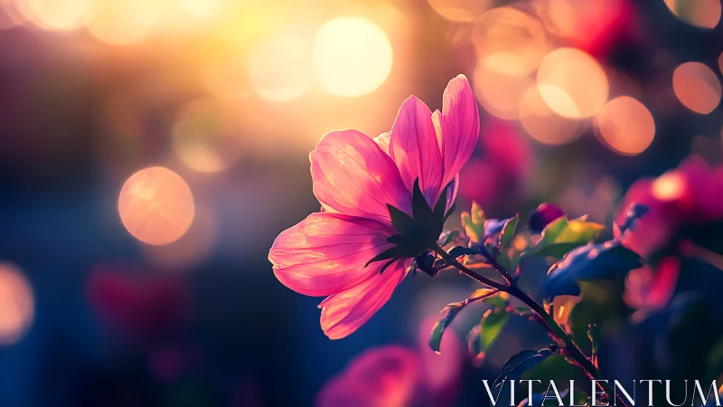 Pink Blossom Glowing in Golden Sunlight. A peaceful moment.