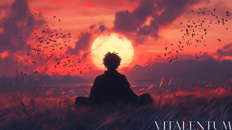 Soft dusk embraces a lone dreamer beneath a glowing sun
