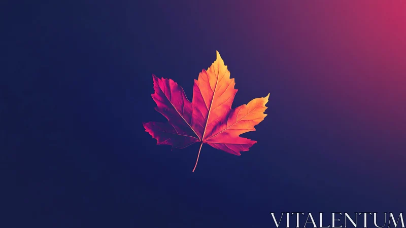 Luminous maple leaf drifting across a twilight gradient sky.