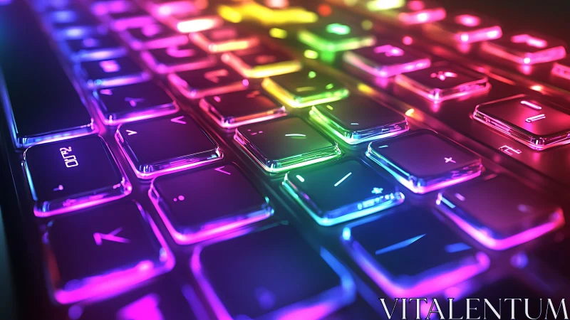 Chromatic keystrokes glide across a neon glass runway