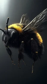 Ultra-detailed bumblebee suspended in dramatic studio light.