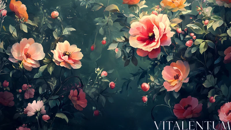 Romantic Roses Garden in Moody Light.