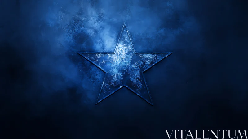 Textured blue star on dark grunge cosmic background.