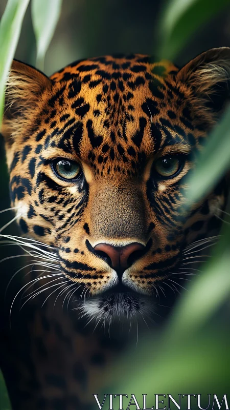 Leopard gaze cuts through dense jungle foliage in silence