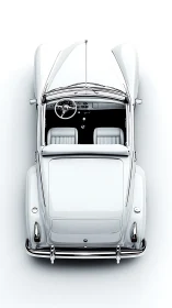 Vintage white convertible top view on minimal white field.