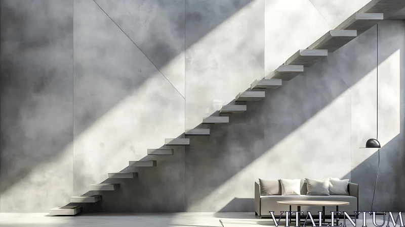 Minimalist Interior with Floating Staircase and Natural Light