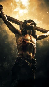 Dramatic low-angle crucifixion study under cinematic backlight