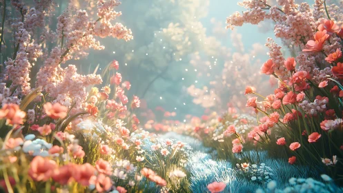 Luminous Flower Garden with Bokeh Light Effects.