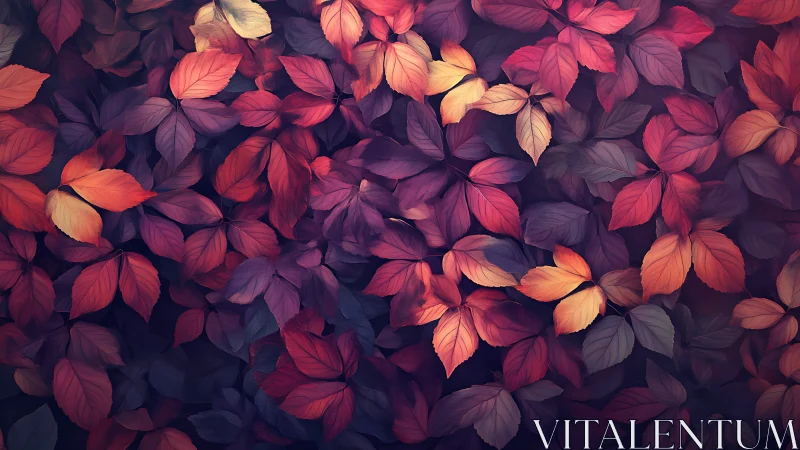 High saturation autumn foliage pattern with soft vignette lighting.