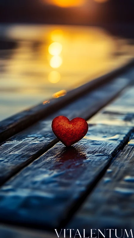 A Red Heart Glows Softly Among Weathered Wooden Planks.