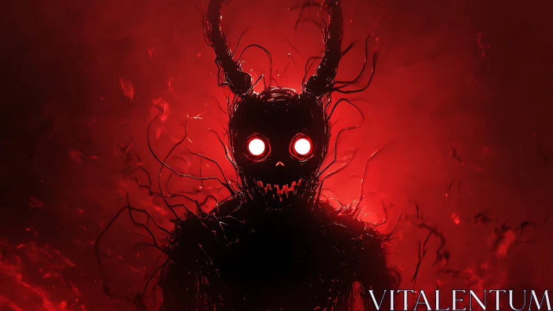Glowing-eyed shadow creature rises in a swirling red void
