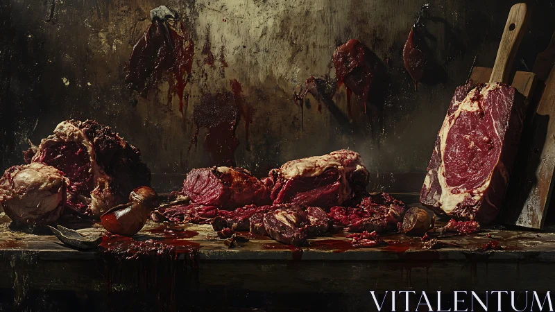 Carnal still life revels in raw cuts, blood, and dark drama.