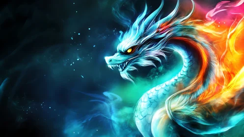 Elemental dragon profile in luminous digital painting composition.