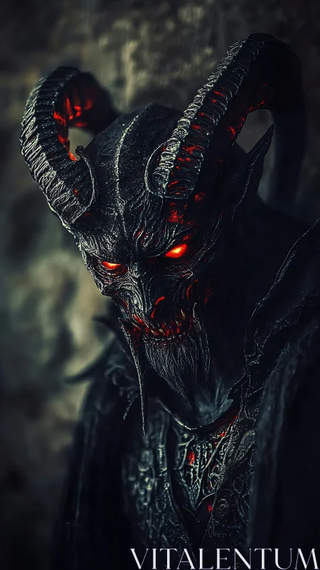 Ember-eyed demon lord studies mortals from the shadows