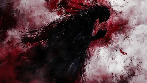 Shadowed spirit walking through storms of crimson light.