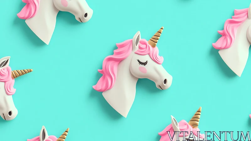 3D pastel unicorn head pattern on teal minimal background.