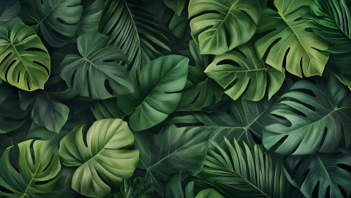 Emerald jungle canopy of layered monstera serenity.