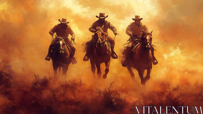 Cowboys ride through blazing desert dust in dramatic charge