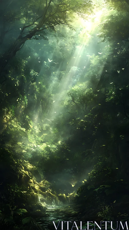 Enchanted Forest Clearing with Divine Light Rays