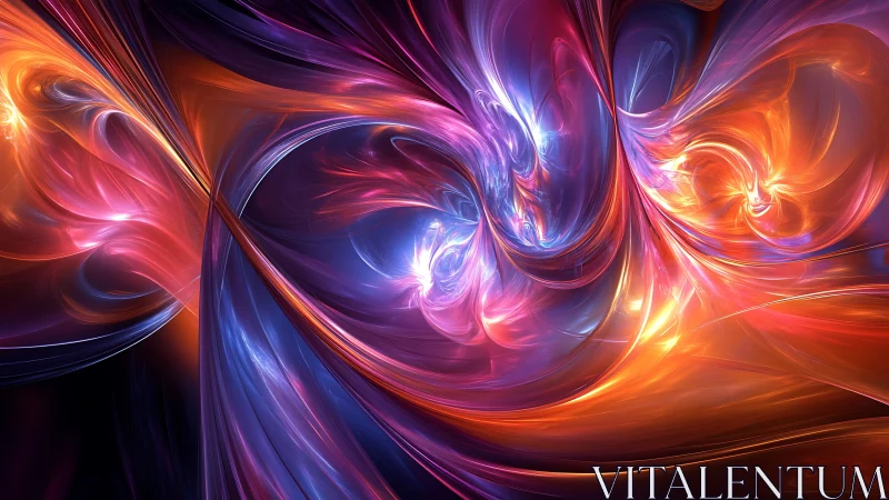 Fractal light forms with swirling orange, pink and blue arcs.
