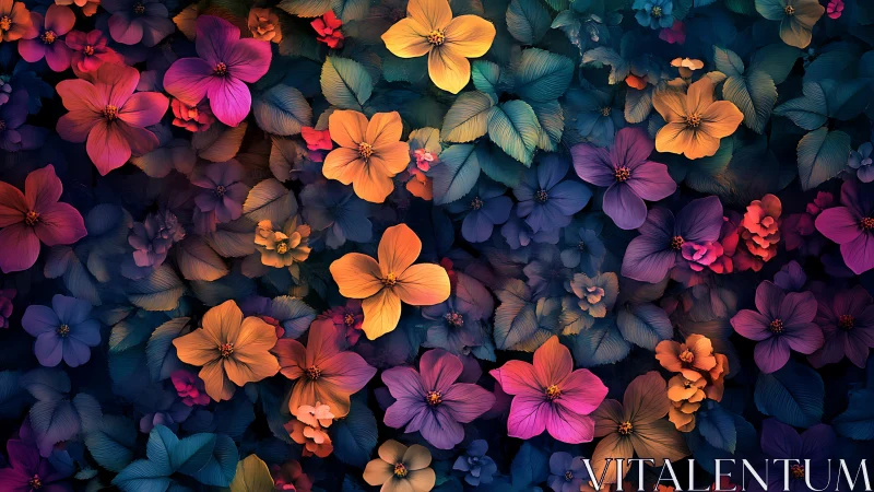 Velvet Night Garden Erupts in Chromatic Wildflower Explosions