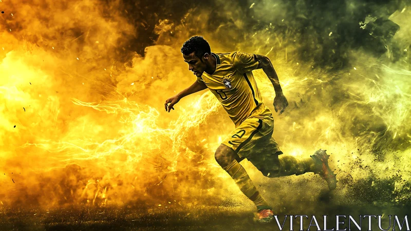 Explosive soccer sprint ignites the field with blazing energy.