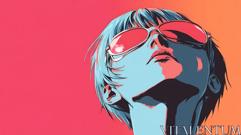 Cool blue-haired dreamer soaking in bold neon sunshine.