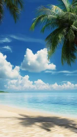 Tropical Beach Paradise with Palm Trees and Clear Sky