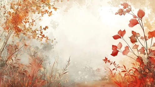 Autumn foliage composition with central negative space field.