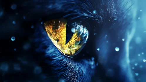 Macro feline eye in high-contrast photorealistic close-up.