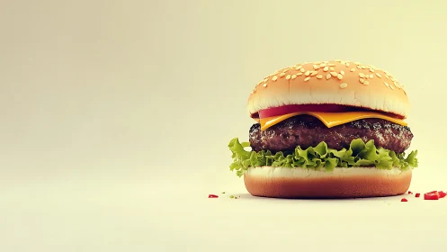 Photorealistic cheeseburger on gradient beige studio background