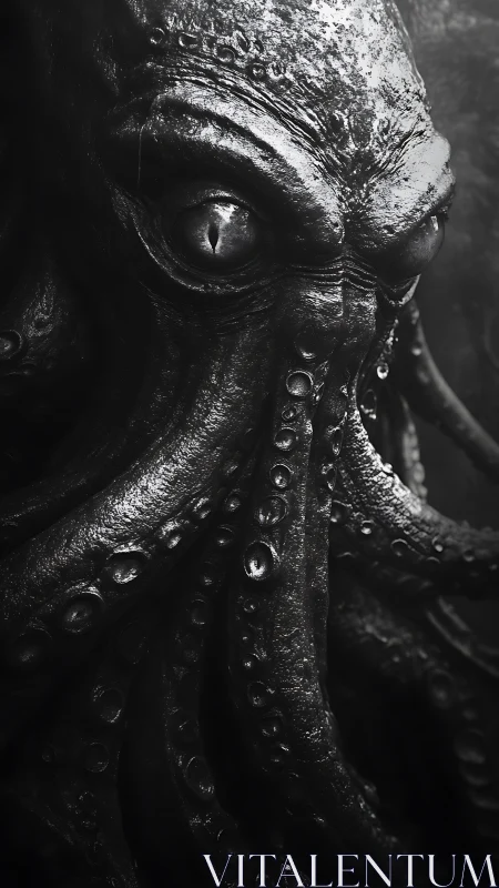 Monochrome sea monster looms from the abyss with cold intent