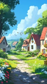 Sunlit cottages whisper along a flower-dusted country lane