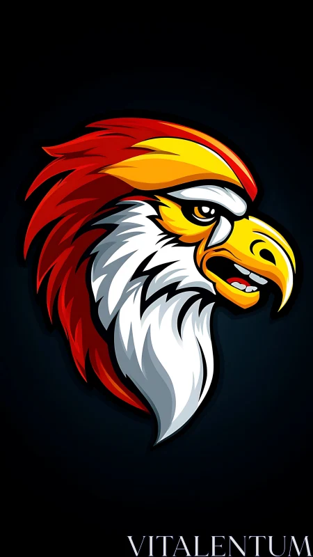 Bold eagle mascot head glows with fiery red and gold