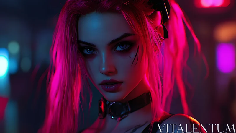 Neon-lit cyberpunk portrait uses rim lighting and shallow focus