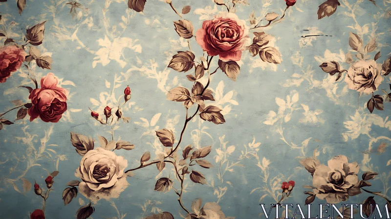 Soft vintage roses drifting across a dreamy blue sky.