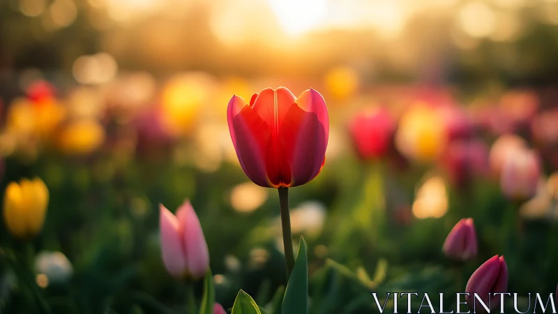 Crimson Tulip Commands the Golden Hour Stage