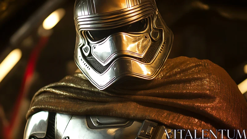 Gleaming sci fi warrior stands ready in polished armor