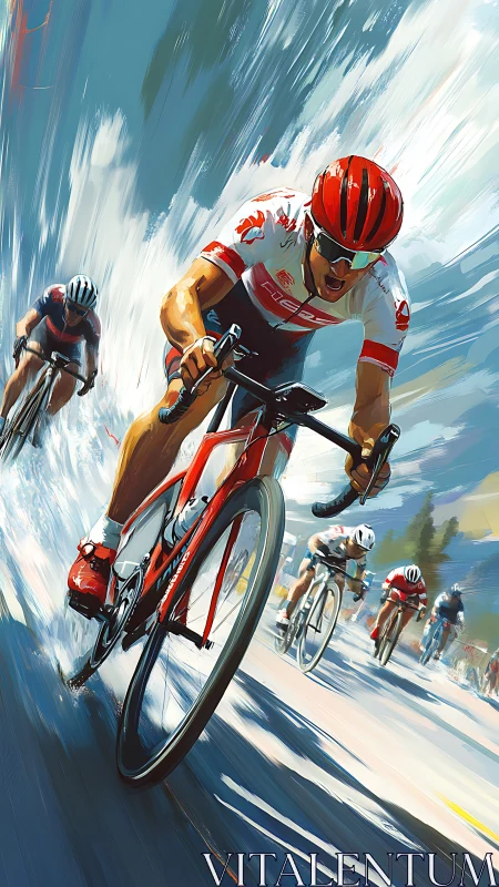 Dynamic road cycling sprint rendered with bold digital motion.
