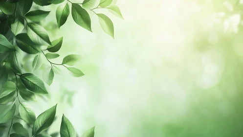 Green leaves drift over soft glowing bokeh background.