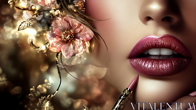 Macro digital glamour study of lips with floral luminescence.