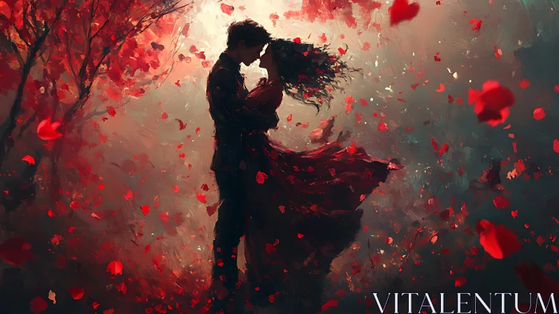 Two Souls Dancing in Crimson Rose Petals. Ethereal Romance.